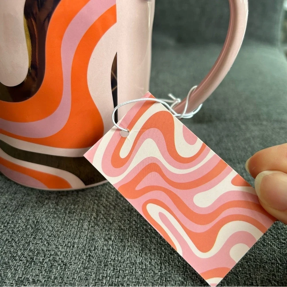 Groovy, Psychedelic Wave Design Coffee Mug, Pink, Orange, Gold Metallic, 20 oz